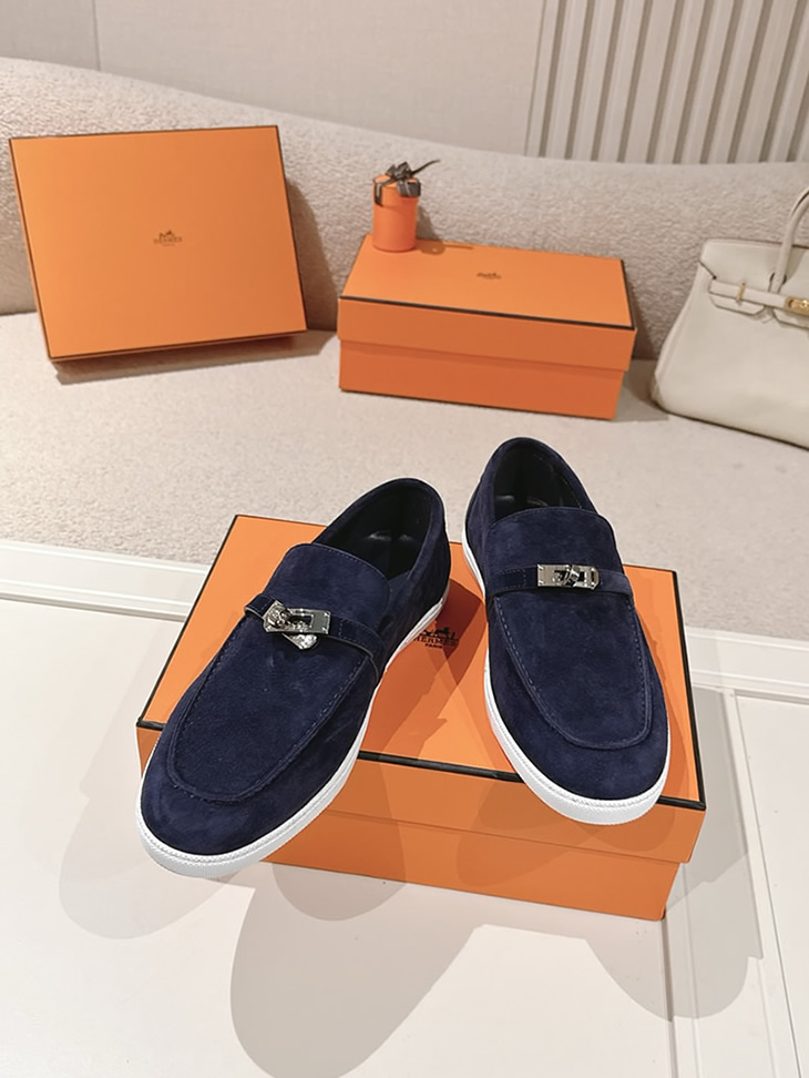 エルメス デスタン スエード カーフスキン モカシン マリーヌ shoes197 - 画像 (4)