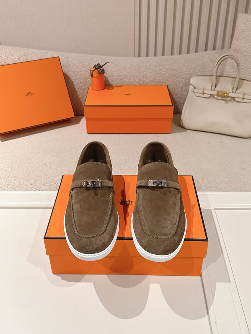 エルメス デスタン スエード カーフスキン モカシン エトゥープ shoes198 - 画像 (2)