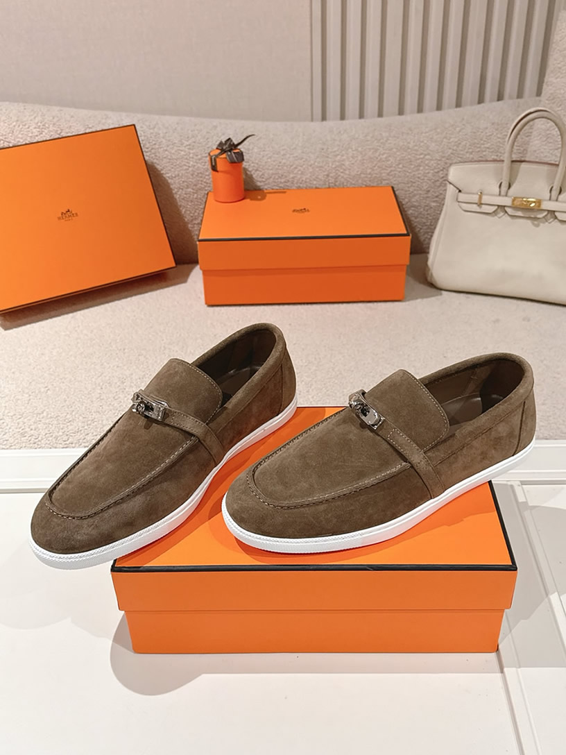エルメス デスタン スエード カーフスキン モカシン エトゥープ shoes198