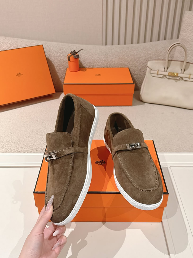 エルメス デスタン スエード カーフスキン モカシン エトゥープ shoes198 - 画像 (3)