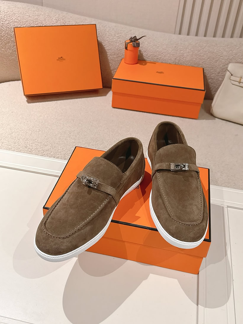 エルメス デスタン スエード カーフスキン モカシン エトゥープ shoes198 - 画像 (4)