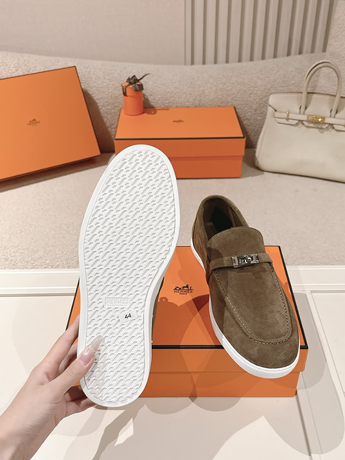 エルメス デスタン スエード カーフスキン モカシン エトゥープ shoes198 - 画像 (9)