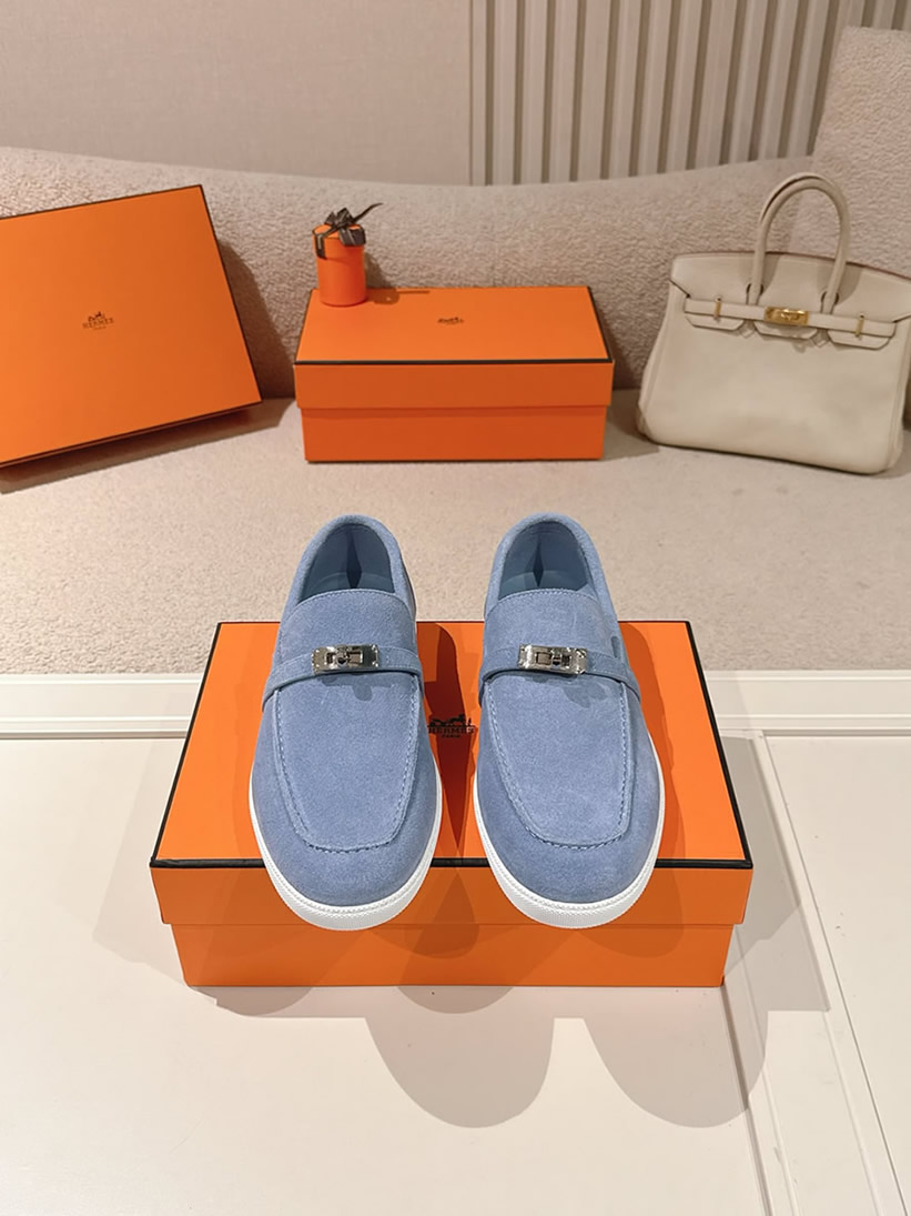エルメス デスタン スエード カーフスキン モカシン ブルー shoes199 - 画像 (2)