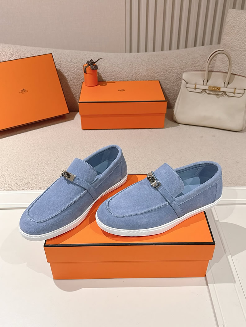 エルメス デスタン スエード カーフスキン モカシン ブルー shoes199