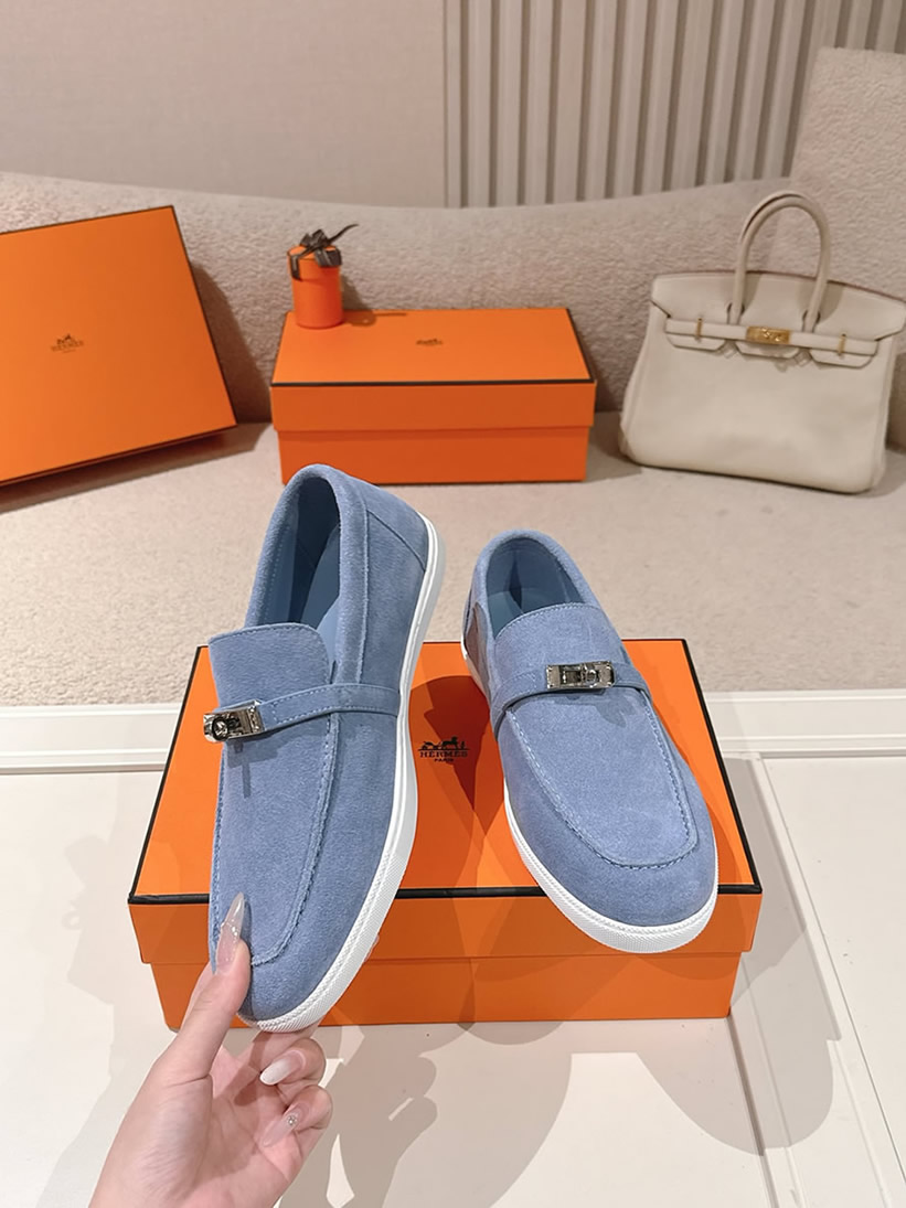 エルメス デスタン スエード カーフスキン モカシン ブルー shoes199 - 画像 (3)