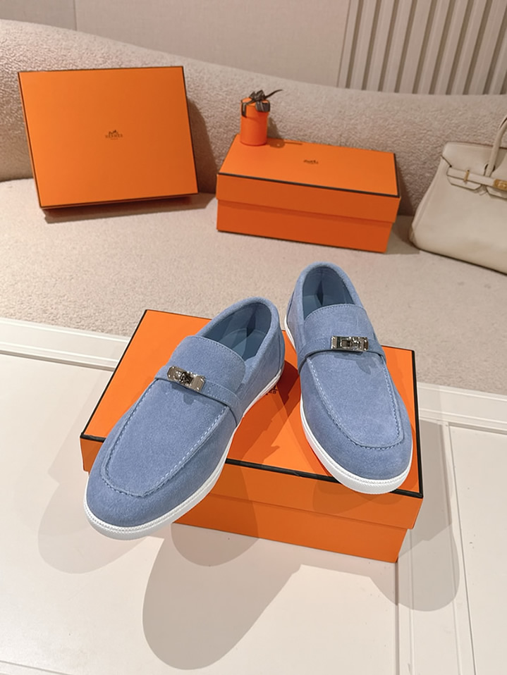 エルメス デスタン スエード カーフスキン モカシン ブルー shoes199 - 画像 (4)