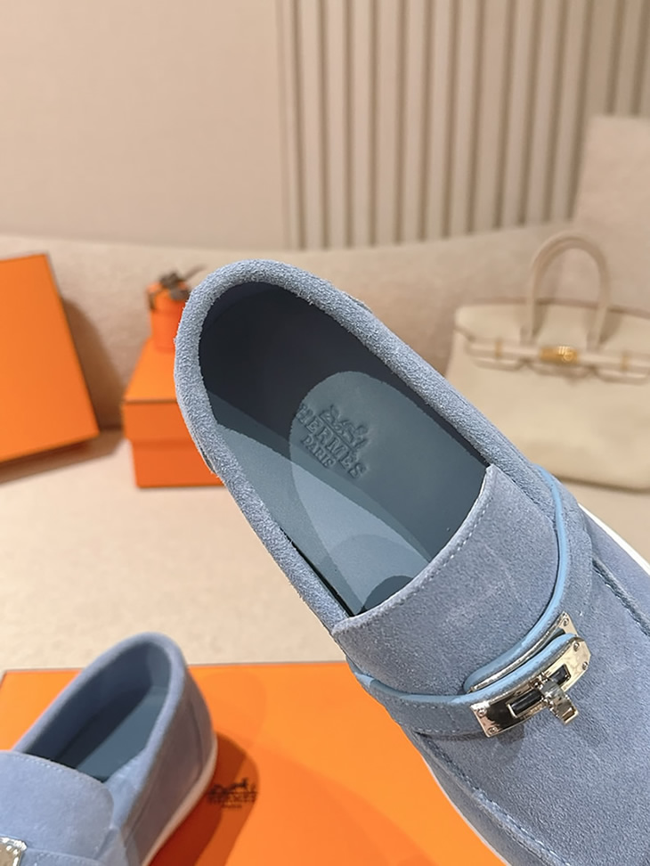 エルメス デスタン スエード カーフスキン モカシン ブルー shoes199 - 画像 (6)