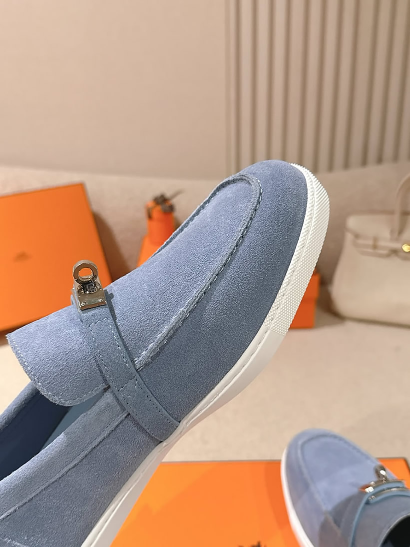 エルメス デスタン スエード カーフスキン モカシン ブルー shoes199 - 画像 (7)