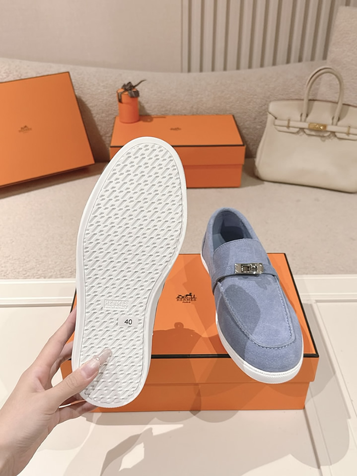 エルメス デスタン スエード カーフスキン モカシン ブルー shoes199 - 画像 (9)