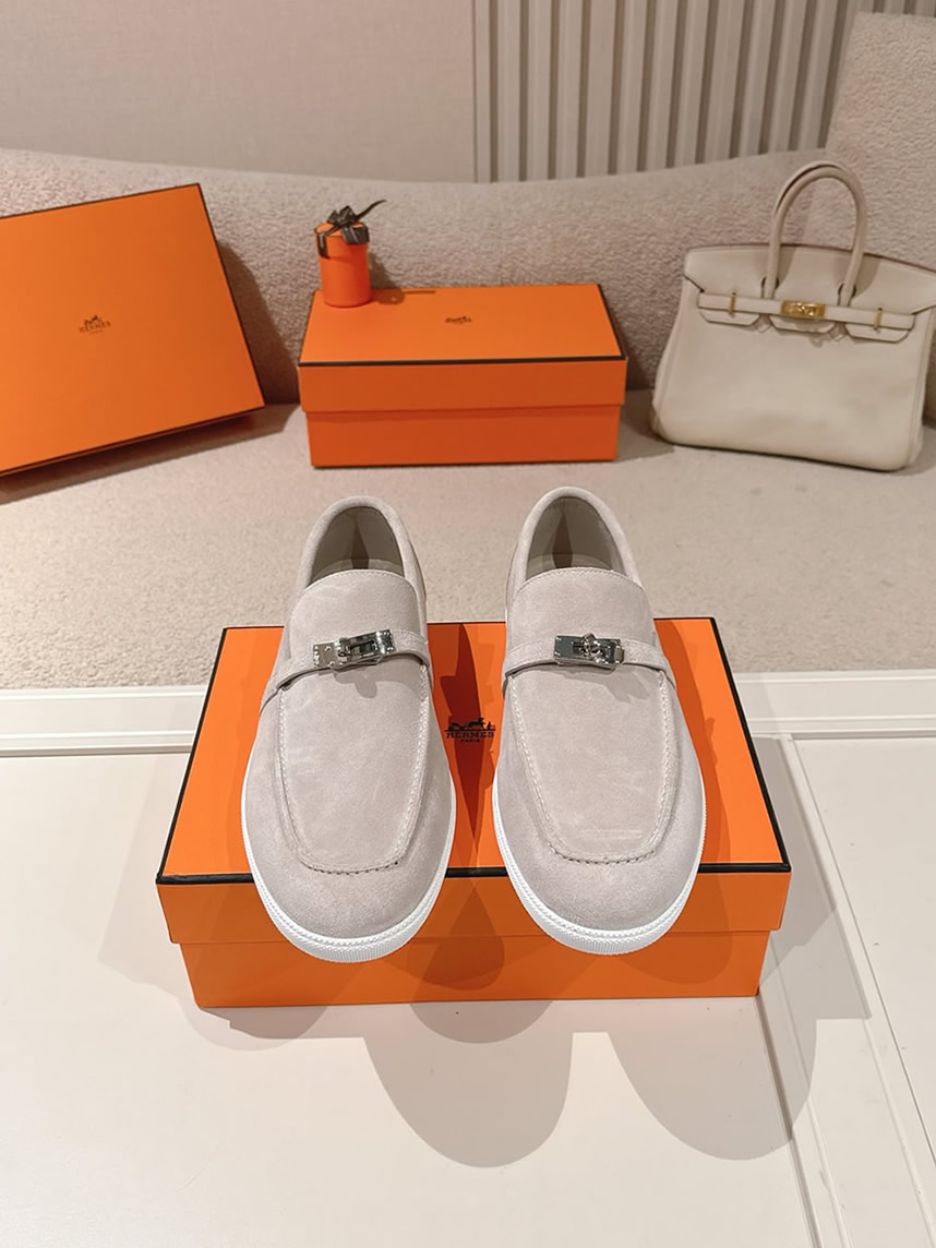 エルメス デスタン スエード カーフスキン モカシン グリ shoes200 - 画像 (2)