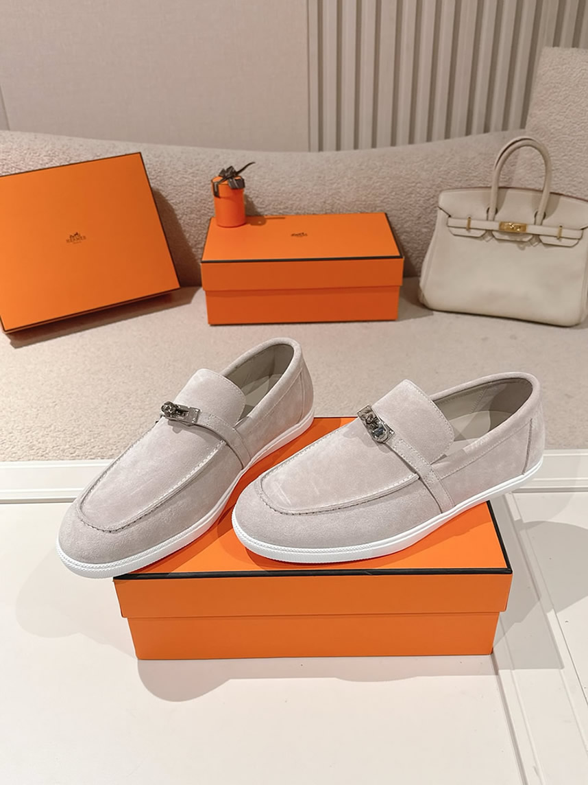 エルメス デスタン スエード カーフスキン モカシン グリ shoes200