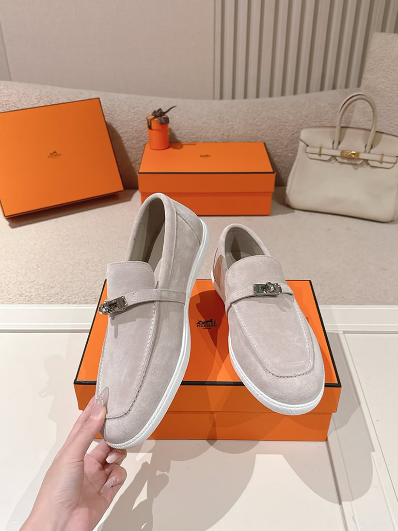 エルメス デスタン スエード カーフスキン モカシン グリ shoes200 - 画像 (3)