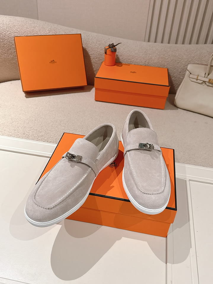 エルメス デスタン スエード カーフスキン モカシン グリ shoes200 - 画像 (4)