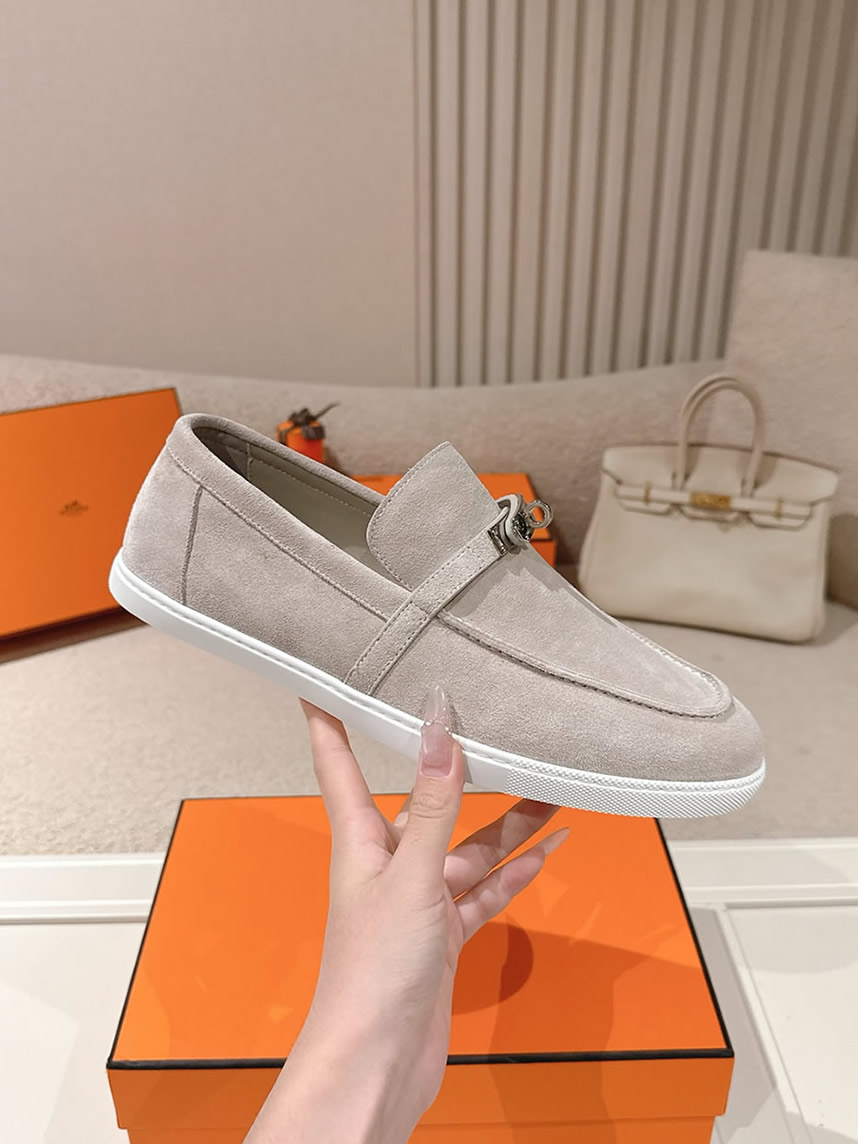 エルメス デスタン スエード カーフスキン モカシン グリ shoes200 - 画像 (5)