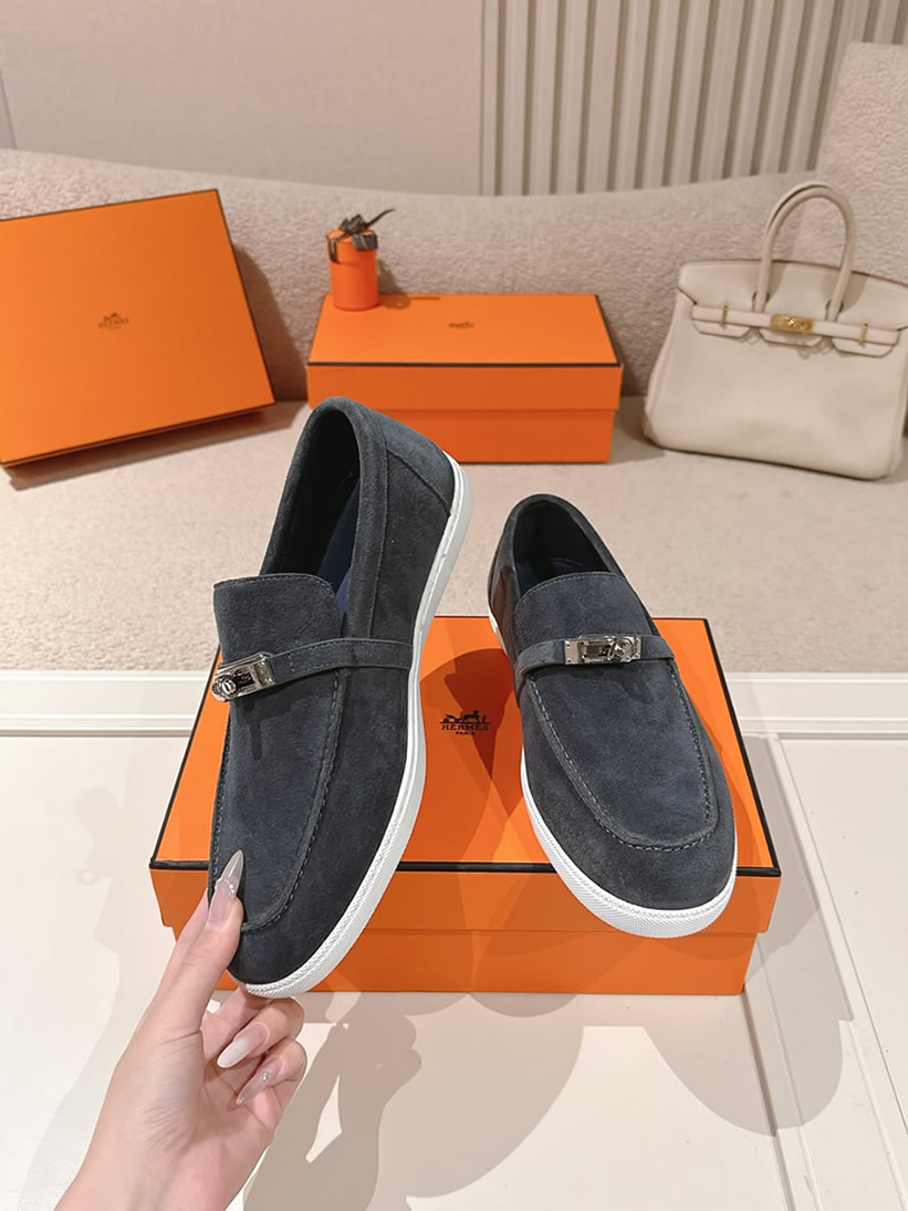 エルメス デスタン スエード カーフスキン モカシン アントラシット shoes201 - 画像 (3)