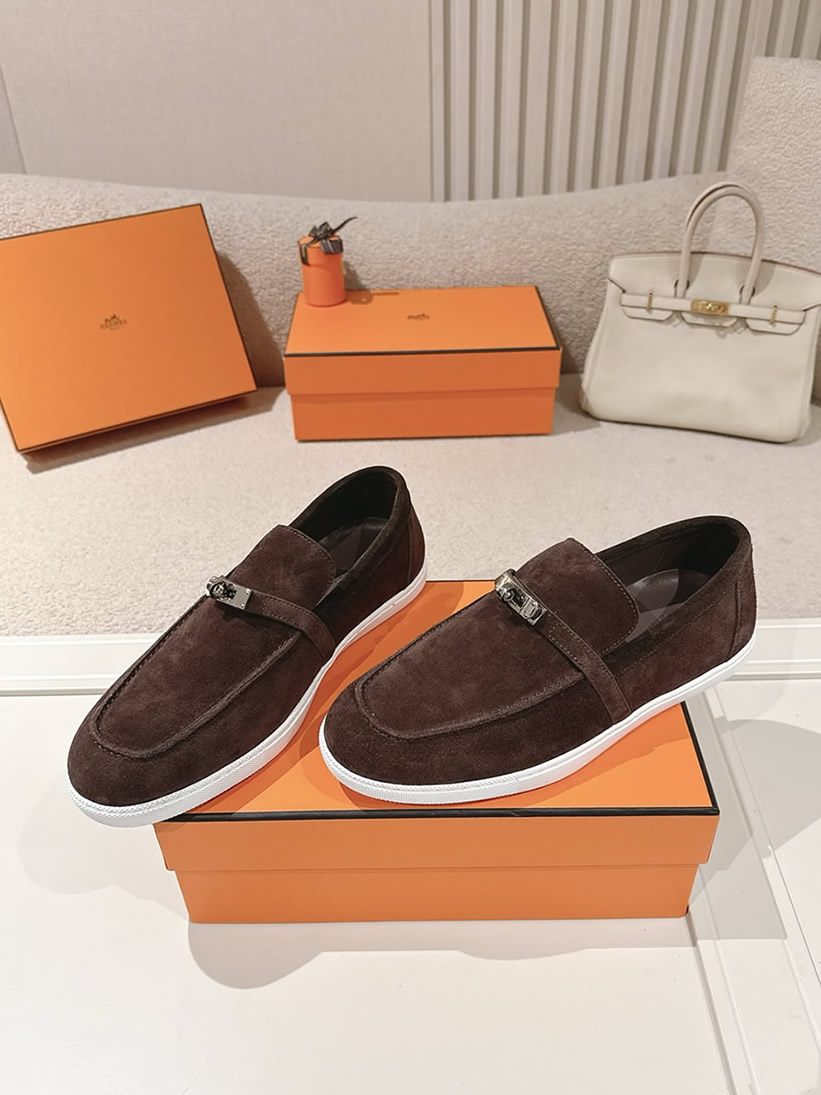 エルメス デスタン スエード カーフスキン モカシン ショコラ shoes202