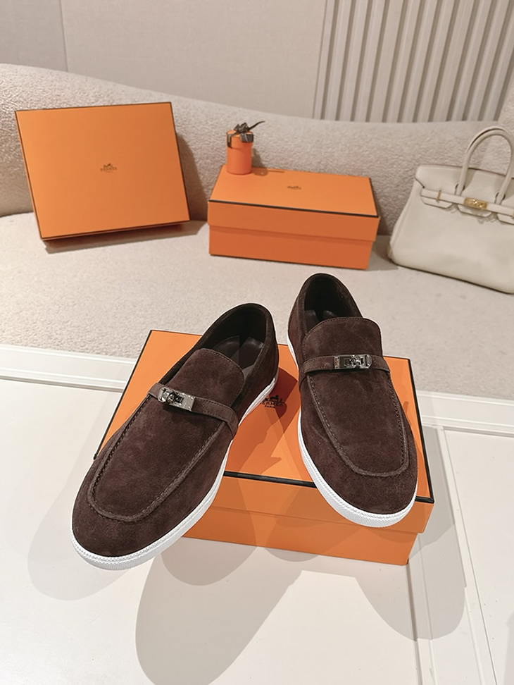 エルメス デスタン スエード カーフスキン モカシン ショコラ shoes202 - 画像 (4)