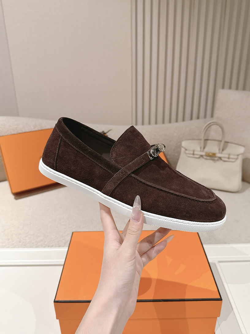 エルメス デスタン スエード カーフスキン モカシン ショコラ shoes202 - 画像 (5)