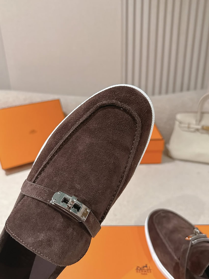 エルメス デスタン スエード カーフスキン モカシン ショコラ shoes202 - 画像 (6)