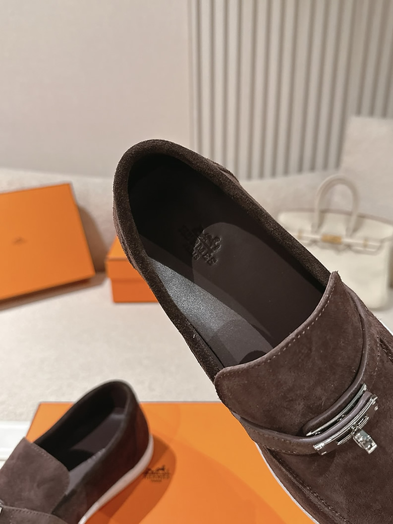 エルメス デスタン スエード カーフスキン モカシン ショコラ shoes202 - 画像 (8)