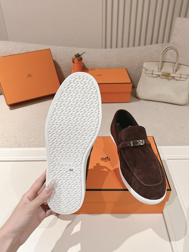 エルメス デスタン スエード カーフスキン モカシン ショコラ shoes202 - 画像 (9)