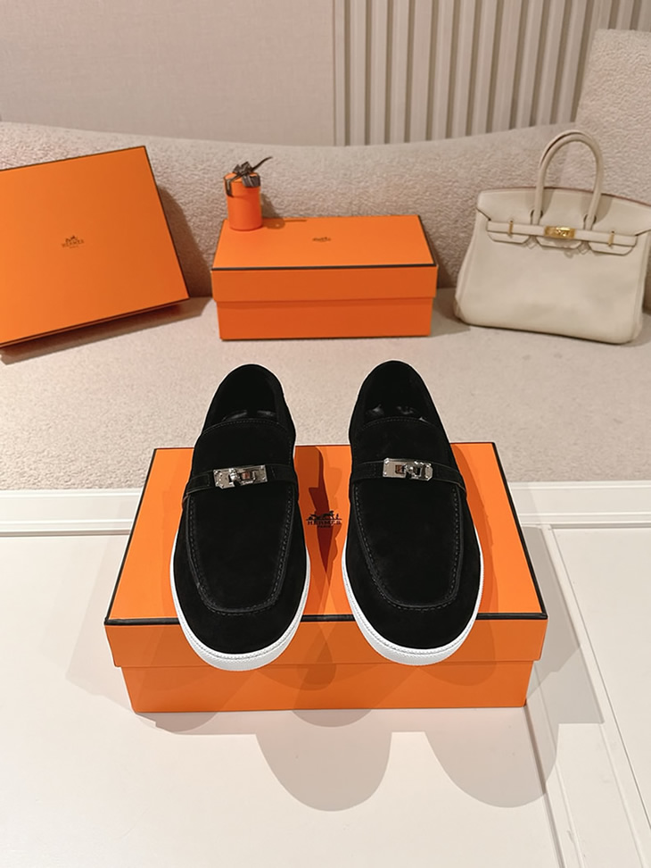エルメス デスタン スエード カーフスキン モカシン ノワール shoes203 - 画像 (2)