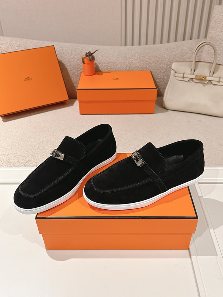 エルメス デスタン スエード カーフスキン モカシン ノワール shoes203