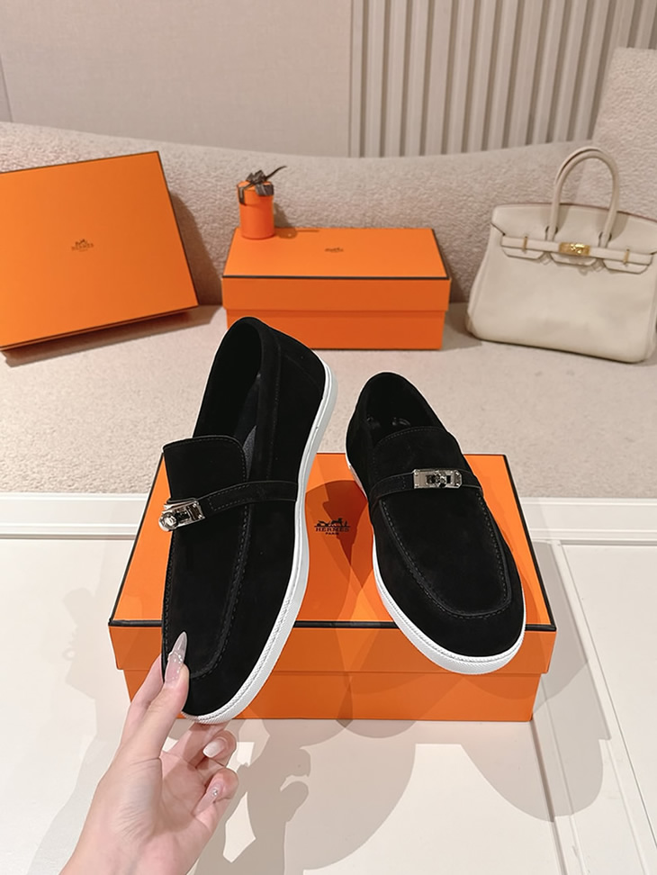 エルメス デスタン スエード カーフスキン モカシン ノワール shoes203 - 画像 (3)