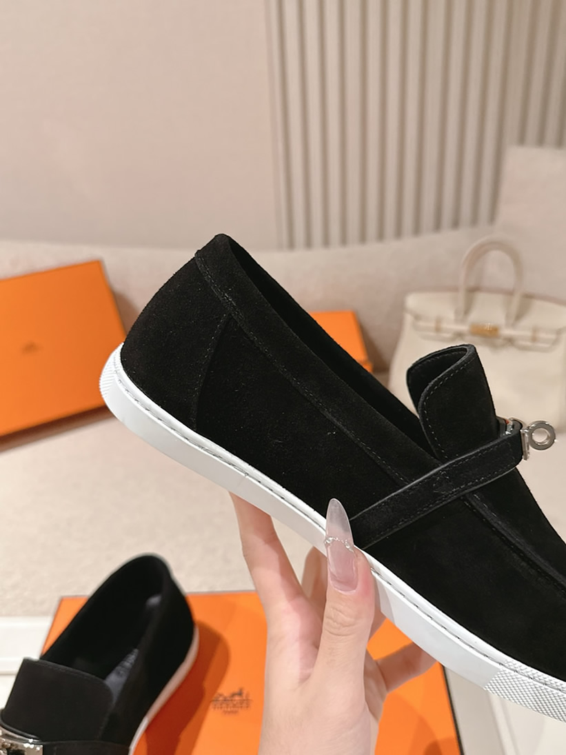 エルメス デスタン スエード カーフスキン モカシン ノワール shoes203 - 画像 (6)