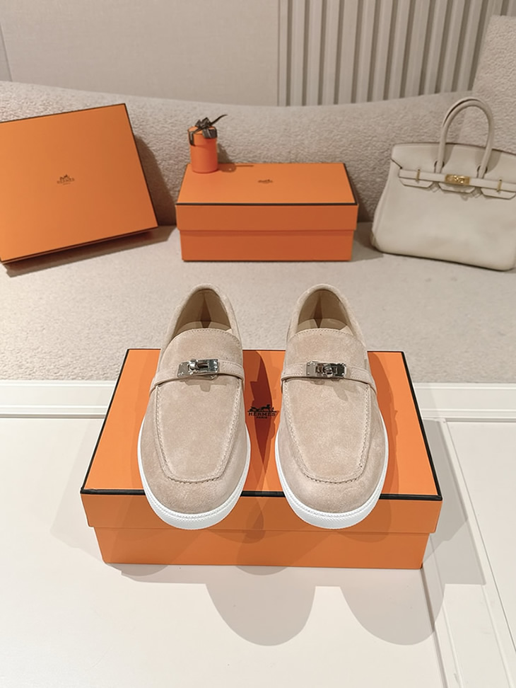 エルメス デスタン スエード カーフスキン モカシン ベージュ shoes204 - 画像 (2)