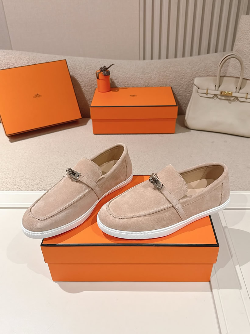 エルメス デスタン スエード カーフスキン モカシン ベージュ shoes204