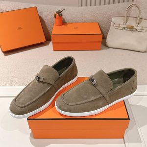 エルメス デスタン スエード カーフスキン モカシン カーキ shoes205