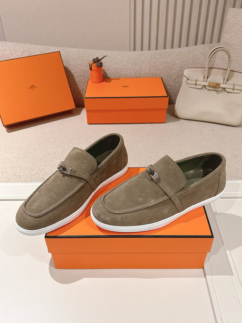 エルメス デスタン スエード カーフスキン モカシン カーキ shoes205
