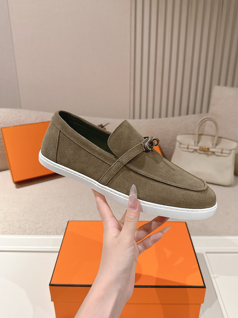エルメス デスタン スエード カーフスキン モカシン カーキ shoes205 - 画像 (5)