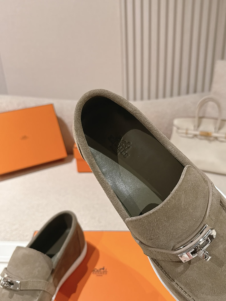 エルメス デスタン スエード カーフスキン モカシン カーキ shoes205 - 画像 (6)