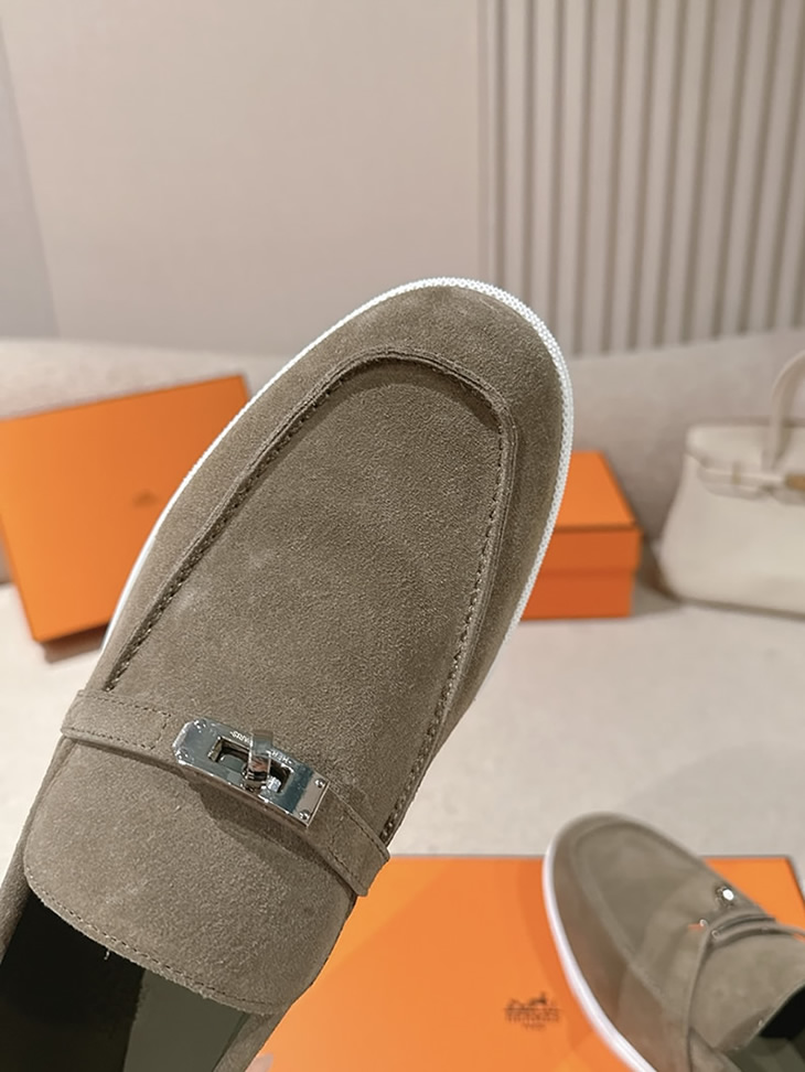 エルメス デスタン スエード カーフスキン モカシン カーキ shoes205 - 画像 (7)
