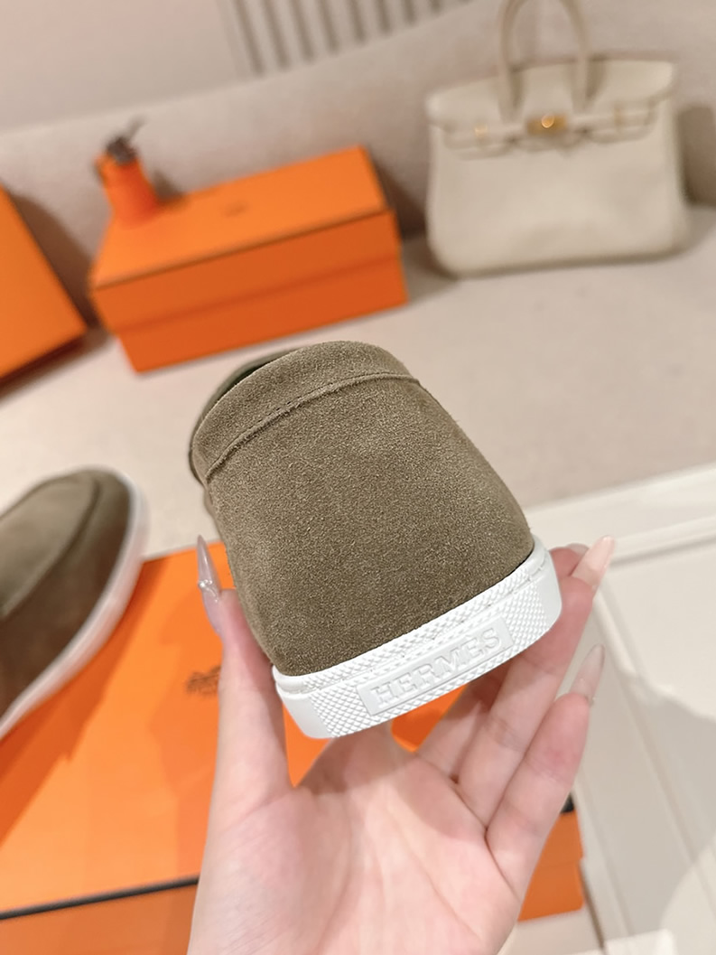 エルメス デスタン スエード カーフスキン モカシン カーキ shoes205 - 画像 (8)