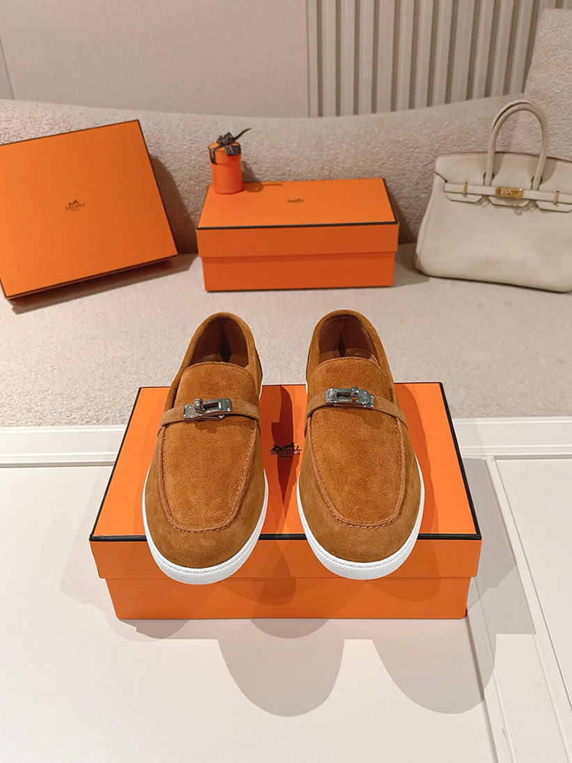 エルメス デスタン スエード カーフスキン モカシン アンバー shoes206 - 画像 (2)