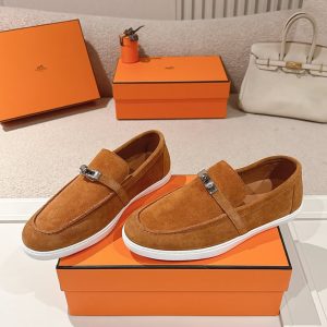 エルメス デスタン スエード カーフスキン モカシン アンバー shoes206