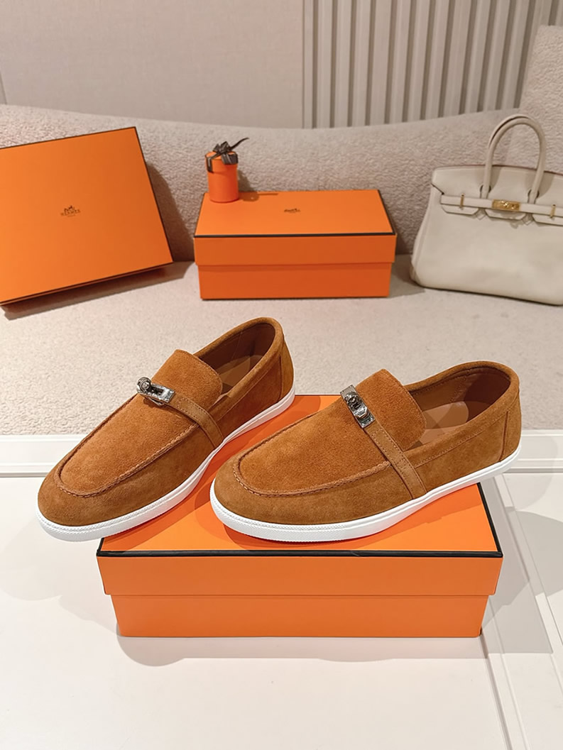 エルメス デスタン スエード カーフスキン モカシン アンバー shoes206