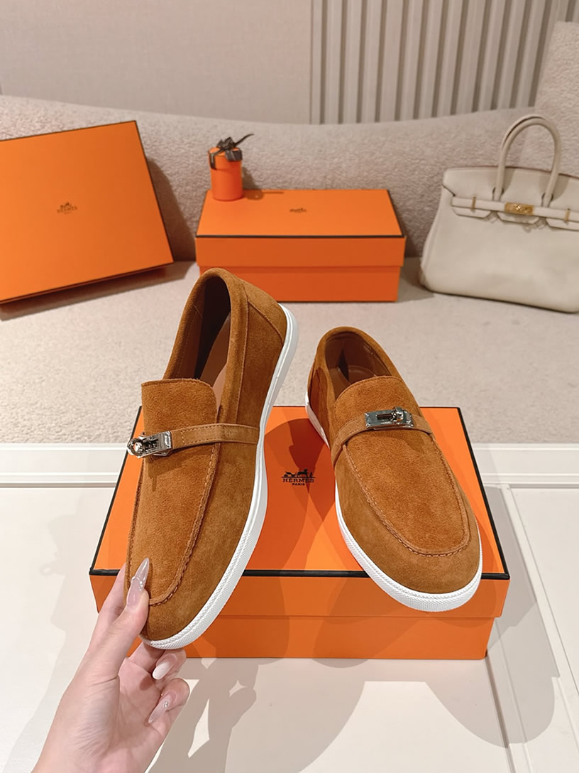 エルメス デスタン スエード カーフスキン モカシン アンバー shoes206 - 画像 (3)
