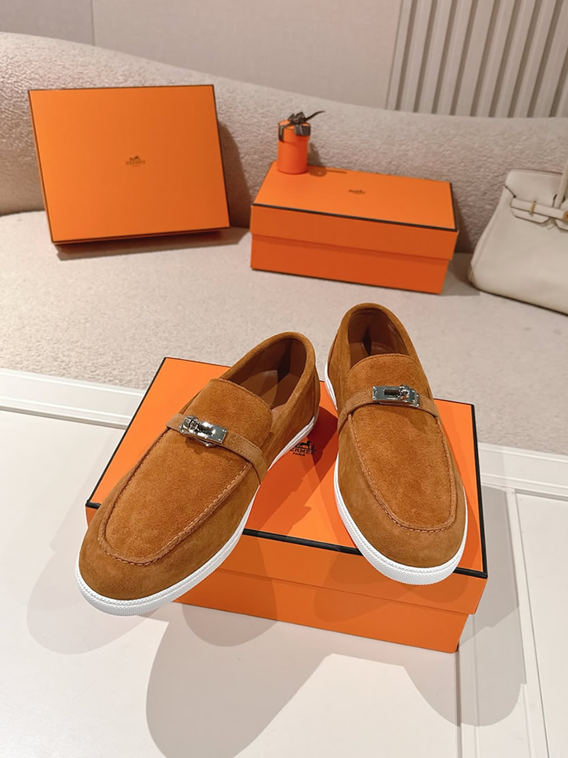 エルメス デスタン スエード カーフスキン モカシン アンバー shoes206 - 画像 (4)