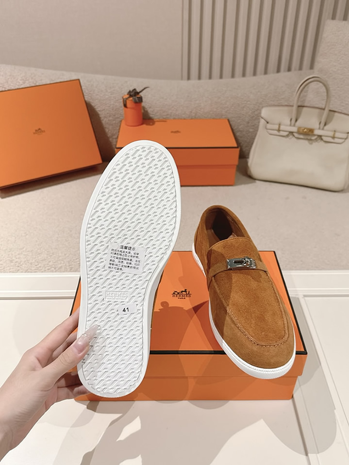 エルメス デスタン スエード カーフスキン モカシン アンバー shoes206 - 画像 (9)