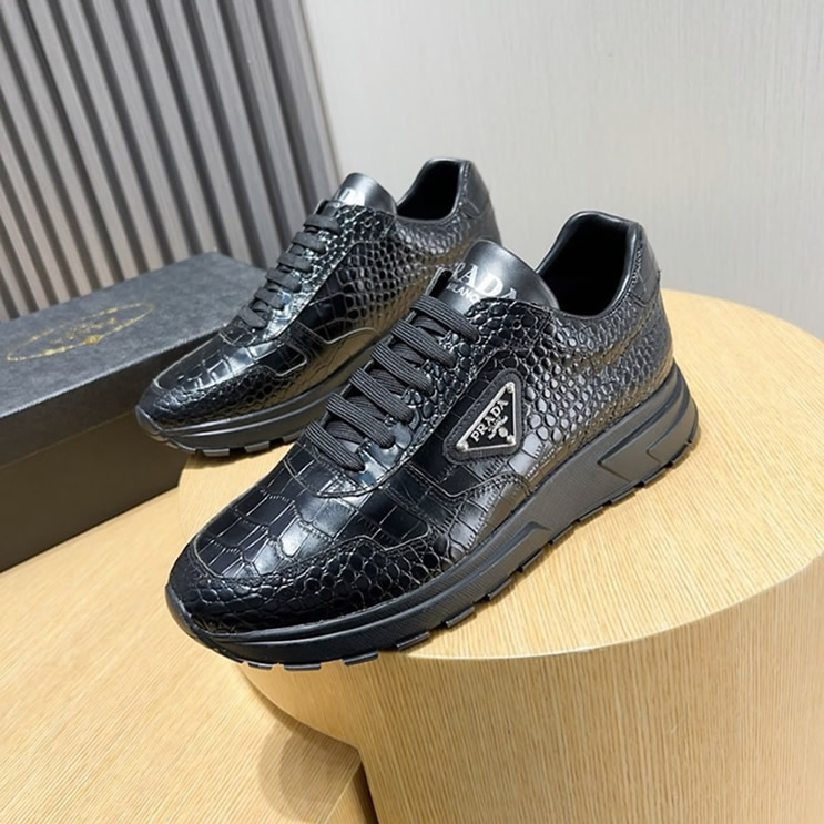 プラダ クロコダイル エンボス レザー スニーカー ノワール shoes242 - 画像 (8)