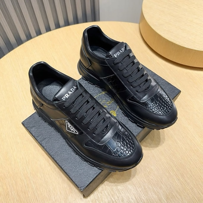プラダ カーフレザー クロコダイル エンボス スニーカー ノワール shoes244 - 画像 (2)