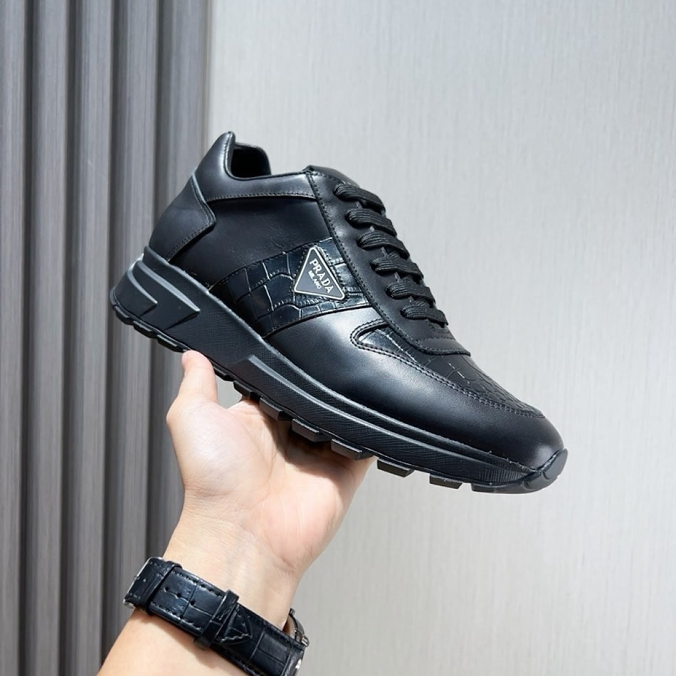 プラダ カーフレザー クロコダイル エンボス スニーカー ノワール shoes244 - 画像 (3)