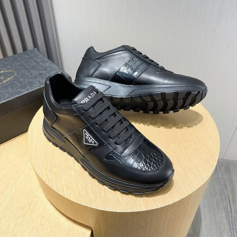 プラダ カーフレザー クロコダイル エンボス スニーカー ノワール shoes244 - 画像 (4)