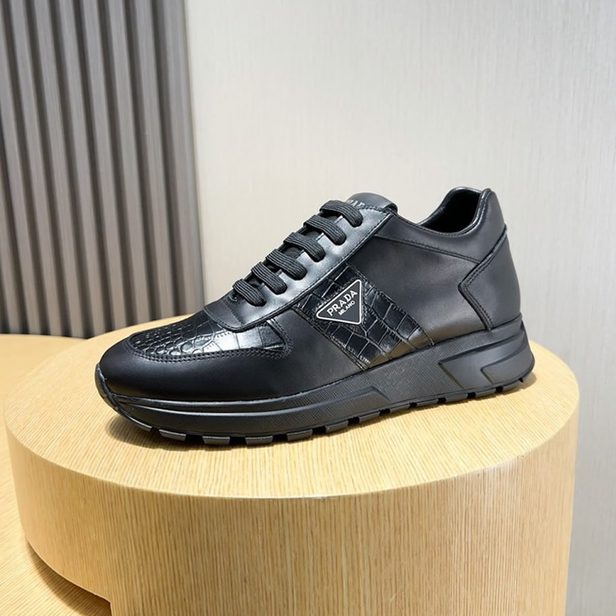 プラダ カーフレザー クロコダイル エンボス スニーカー ノワール shoes244 - 画像 (6)