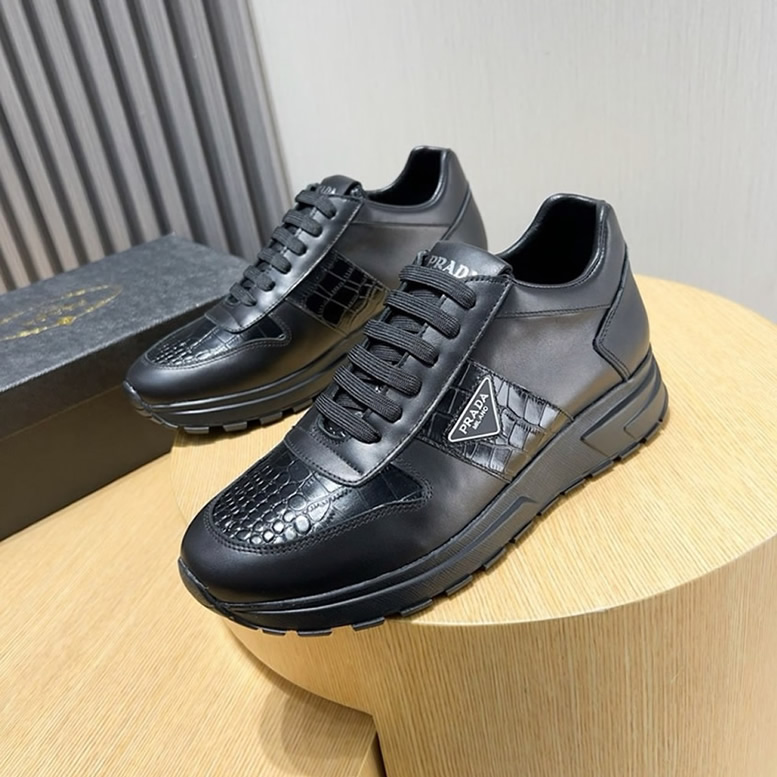 プラダ カーフレザー クロコダイル エンボス スニーカー ノワール shoes244 - 画像 (8)