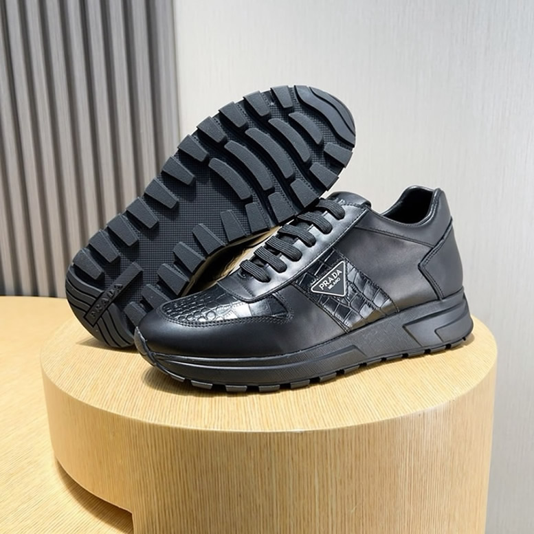プラダ カーフレザー クロコダイル エンボス スニーカー ノワール shoes244